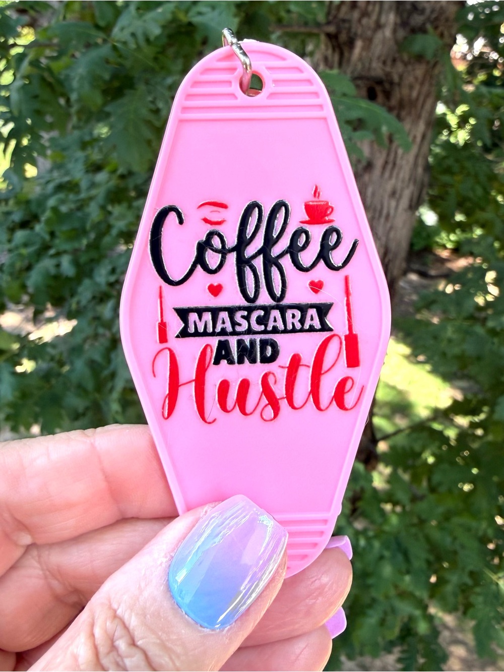 Vintage style motel key 3.5” keychain Coffee Mascara Hustle feminine gift idea